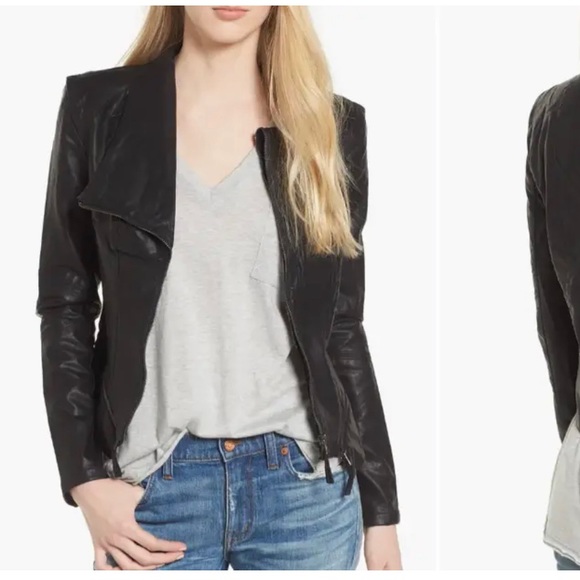 Blank NYC Jackets & Blazers - BlankNYC Onyx Vegan Leather Moto Jacket Black Zippered Pockets & Sleeves Multi